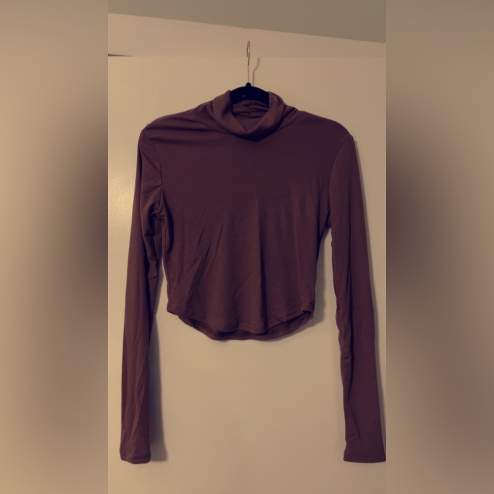 Cropped Brown Turtleneck Top